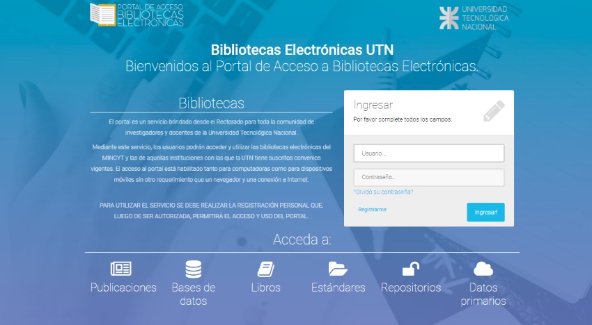 captura de pantalla del portal de bibliotecas electrónicas
