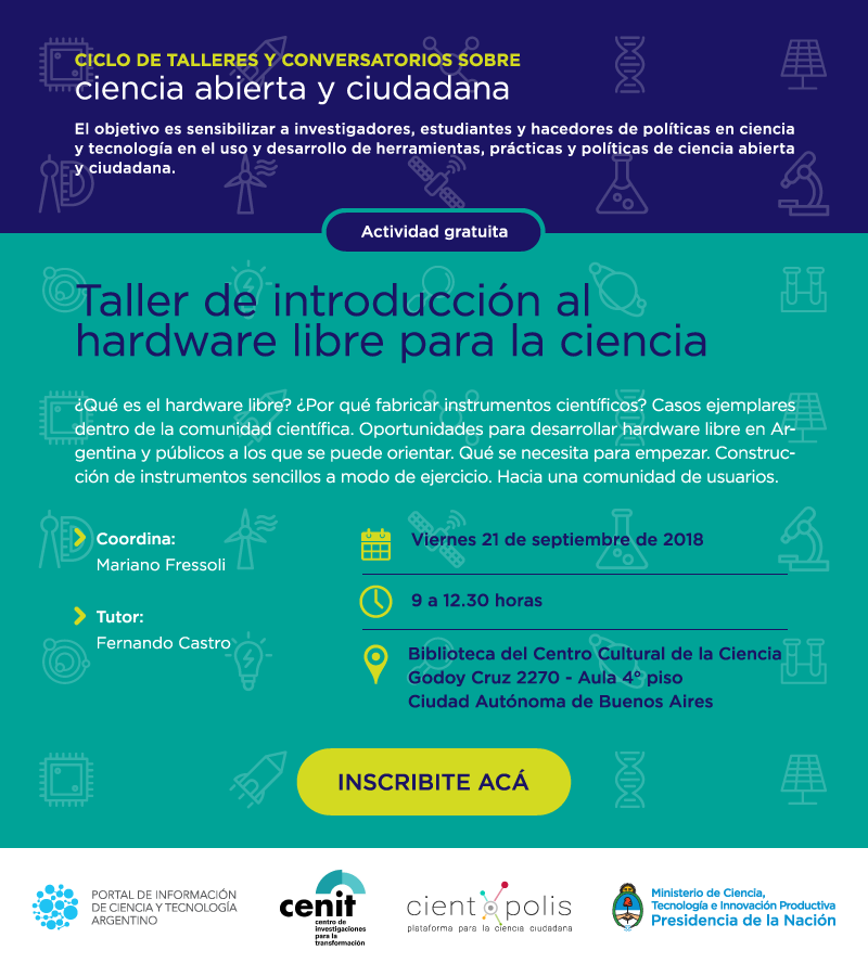 Flyer del Taller de introducción al hardware libre para la ciencia