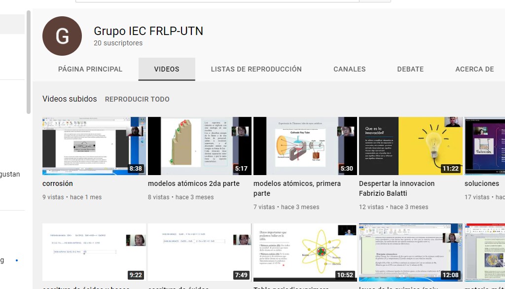 Canal de YouTube grupo IEC FRLP