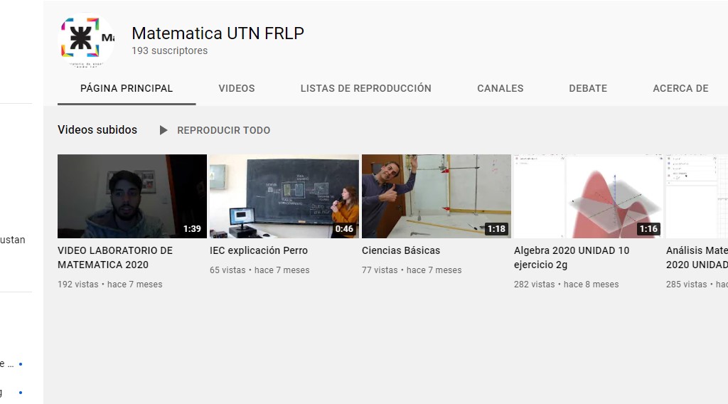 Canal de YouTube del laboratorio de Matemática FRLP