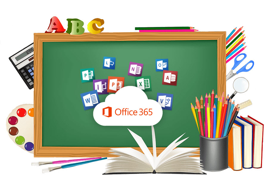 Pizarrón con los íconos de Office 365